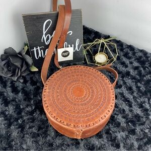 NWT Brown Leather Round Crossbody Bag